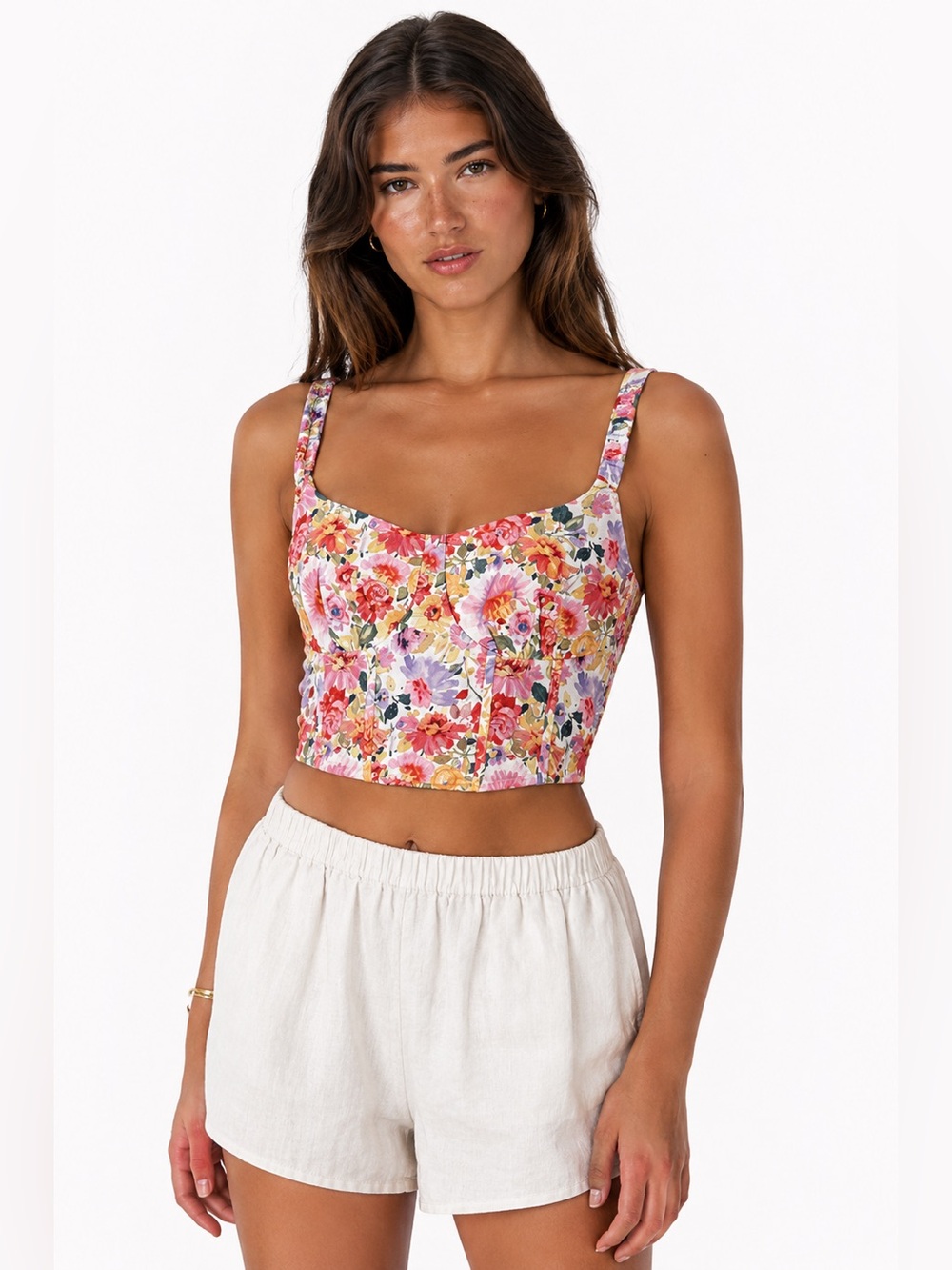 NWOT Floral Smocked Corset Crop Top Cottagecore Coquette Bustier Cami S